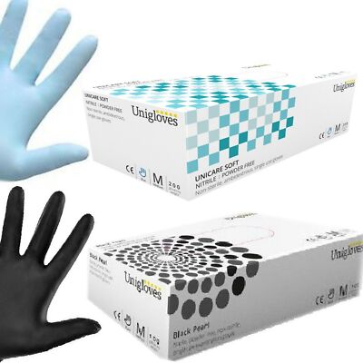 EINWEG NITRIL HANDSCHUHE 100% PUDERFREI LATEXFREI SCHWARZ UND BLAU XS S M L XL
