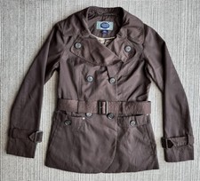 Green With Envy Womens Small Brown Peacoat Trench Coat Ruffled Collar Belted