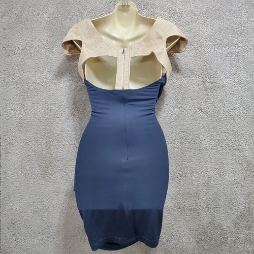 Finders Keepers Evening Dress Women's 4 Blue Tan Stretch Ruched Front Cocktail - Picture 6 of 15
