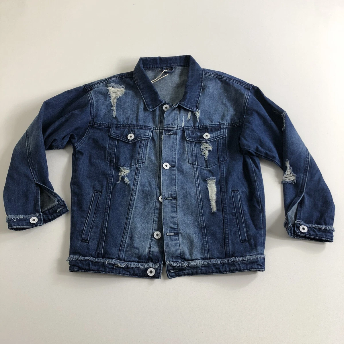 N.W.A. Denim Graphic Trucker Jacket Mens Size Large Blue Check Measurements