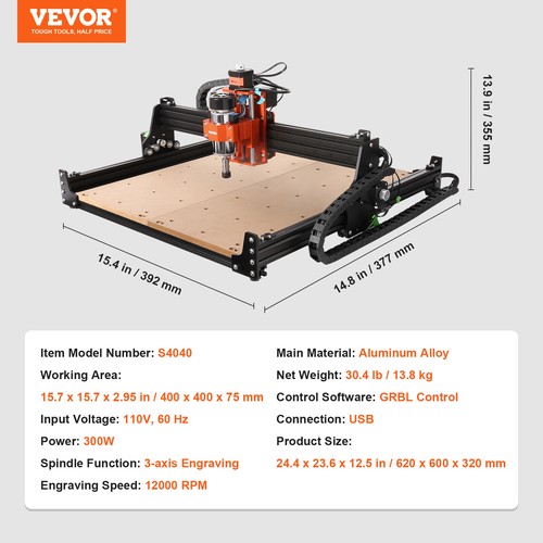 VEVOR Macchina per Fresatura CNC 300W 3 Assi Controllo GRBL per Incisione Legno - Imagen 7 de 12