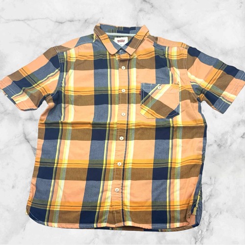 Herren Levi's Orange | Marine | Gelb Kariertes Button Down S/S Hemd Neu mit Etikett - Bild 3 von 3
