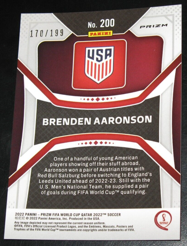 2022 Prizm World Cup Brenden Aaronson PURPLE # 170/199 #238 Base USMNT USA - Picture 2 of 2