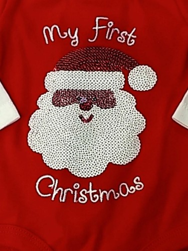 Infant Girls Red My First Christmas Sequin Santa Bodysuit Holiday Creeper NB - Picture 2 of 2