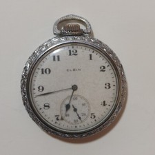 Antique 1917 Elgin Art Deco Pocket Watch- Grade 315 Model 3 15j 12s Silver Tone