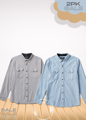 NWT 2 Roark Well Worn Long Sleeve Organic Oxford Shirts Blue /Smoke Sz Med