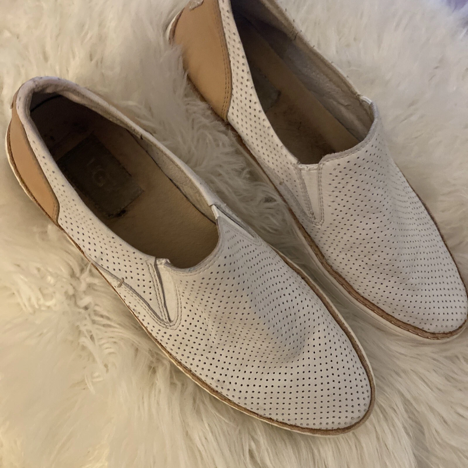 Ballerine UGG donna casual pelle bianca bordo marrone testurizzato S9 S N 1019690