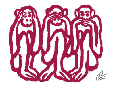JACQUELINE DITT - 3 Wise Monkeys Original Druck Grafik signiert drei Affen 