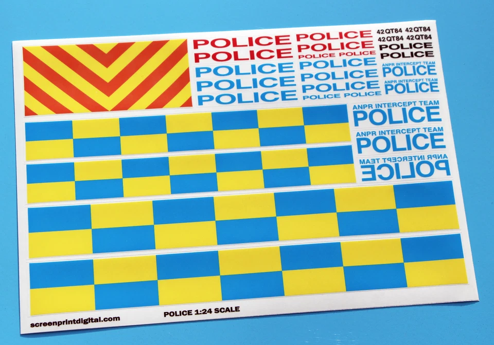 24th 1/24 model scale UK 'POLICE' INTERCEPTOR stickers decals set diecast kit