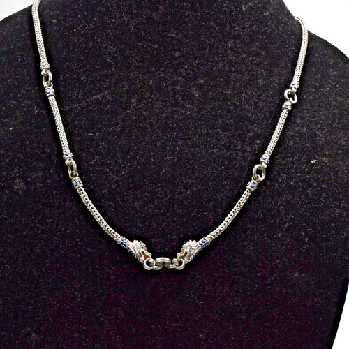 Vintage .9999 Silber Drachenkopf Enden Tulang Naga Bali Kette Halskette, 62 g 3,7 mm