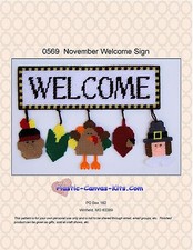 Thanksgiving/November Welcome Sign-Indian, Pilgrim-Plastic Canvas Pattern or Kit