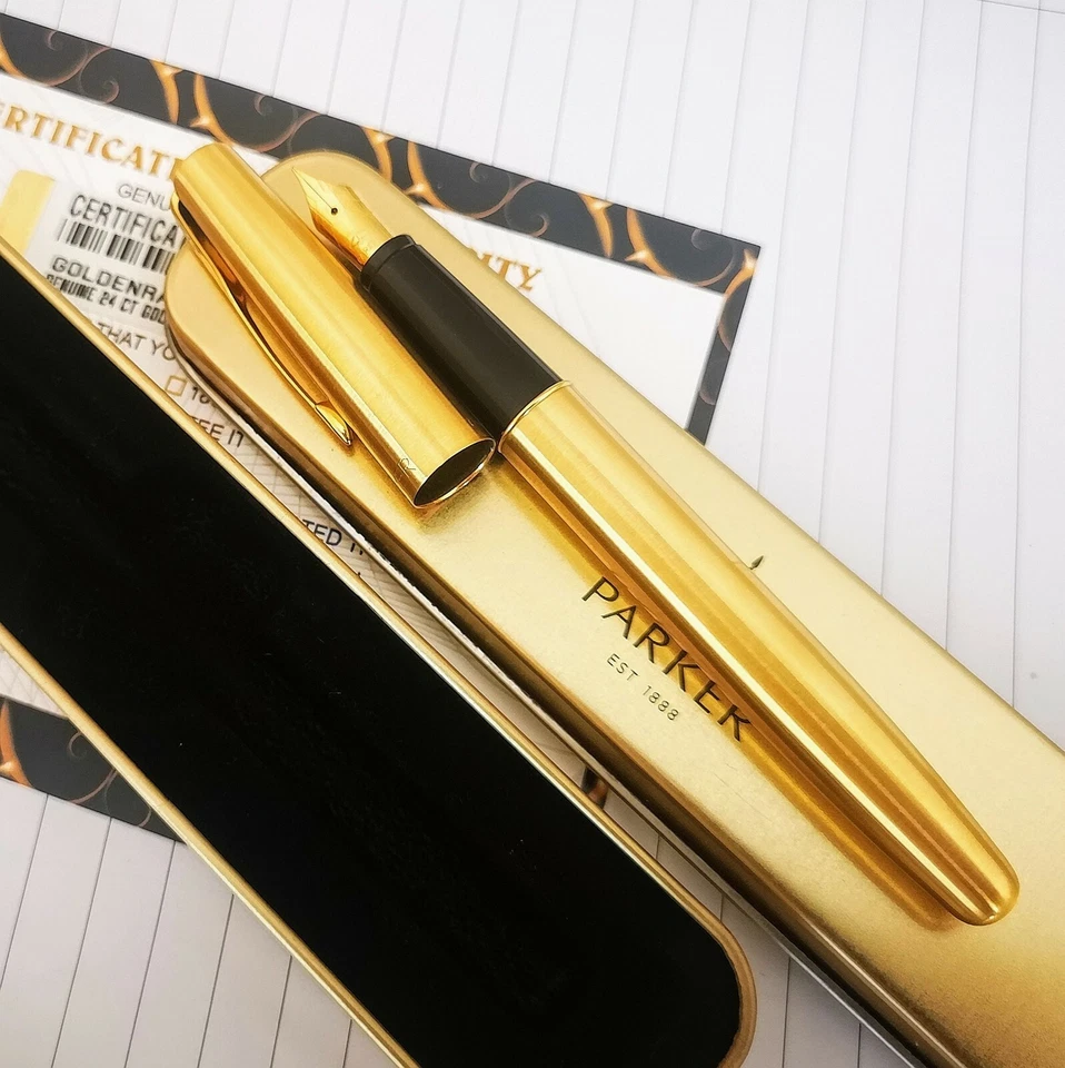 Frontier Parker Fountain Pen Fine Nib Blue Ink Gift Boxed 24ct Gold Plated - Image 4 of 4