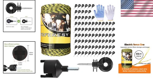 Premium Electric Fence Kit: 200M Poly Wire, 100 Insulators & Installation Tools - Picture 2 of 9