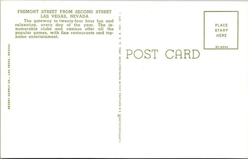 LAS VEGAS, NEVADA - FREMONT STREET FROM SECOND STREET - CASINOS VINTAGE POSTCARD - Picture 2 of 2