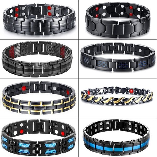 Health Therapy Magnetic Bracelet Negative Ions Germanium Stainless Steel Bangles - Picture 1 of 43