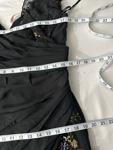 NEW $798 Mac Duggal [ 10 ] Faux Wrap Multi Colored Beaded Floral Gown Black J249 - Picture 6 of 17