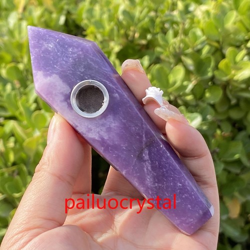 Natural Lepidolite Purple Mica Smoking Pipe Quartz Crystals Point Obelisk 4.3" - Picture 8 of 12