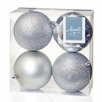 Weihnachts Shatterproof Kugeln 4Er Pack 100Mm Baumdekoration Silber