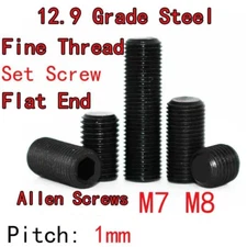 M7 M8 Allen Screws Black 12.9 Grade Fine Thread Set Screw Headless Flat End Bolt