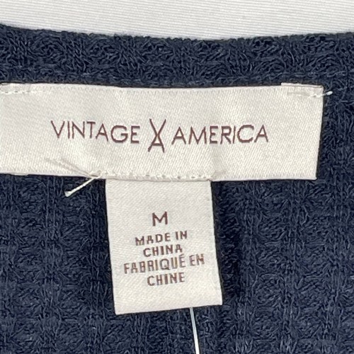 Vintage America Thermal Top Women Medium Lightweight Knit Long-Sleeve Navy Blue - Picture 6 of 12
