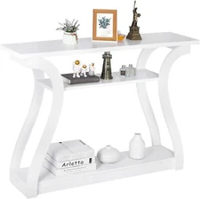 SUPER DEAL W, 3 Tier Curved Frame and 2 Open Storage Shelves,Narrow Table White