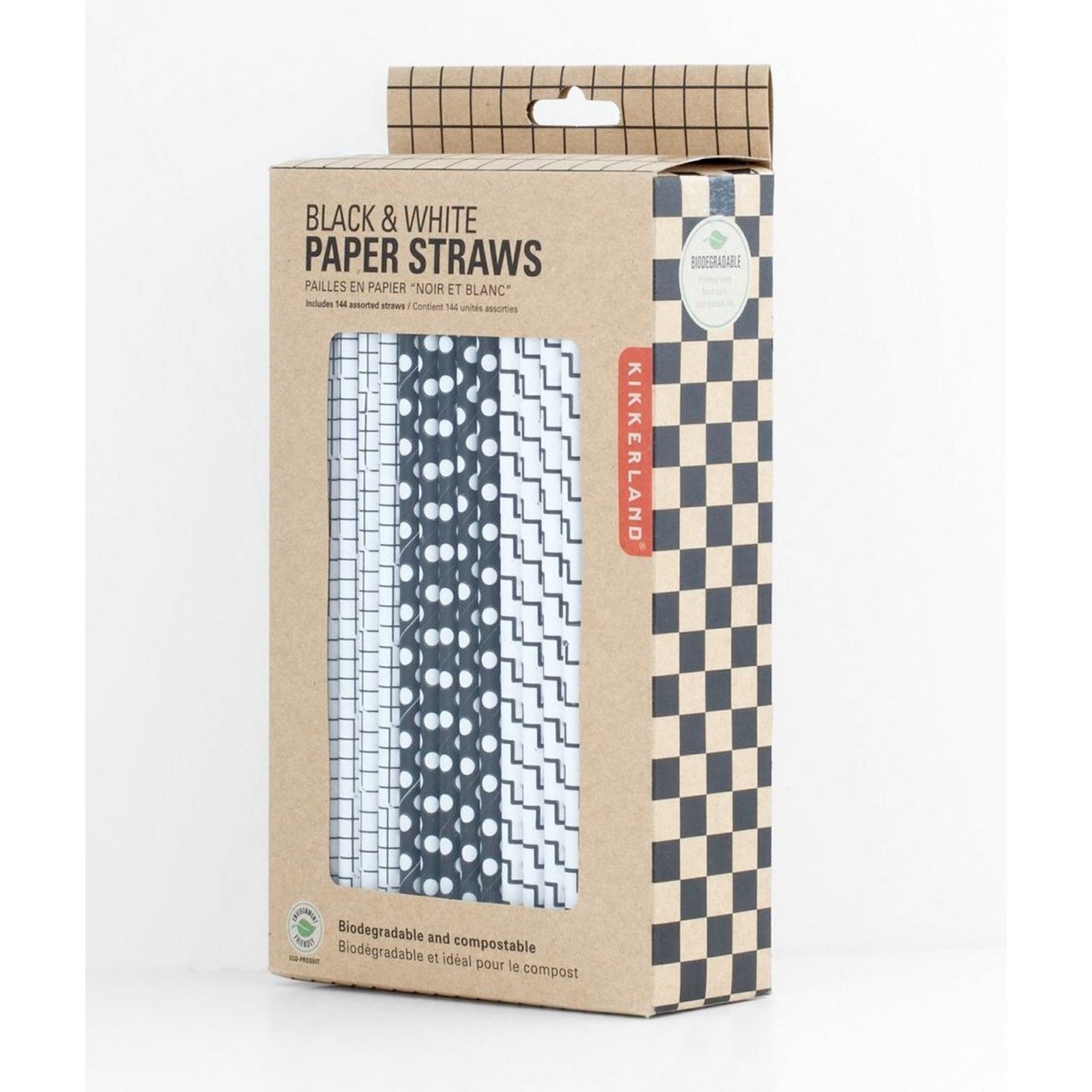 Paper Drinking Straws Eco Friendly Black & White Retro Pack Of 144 - Kikkerland
