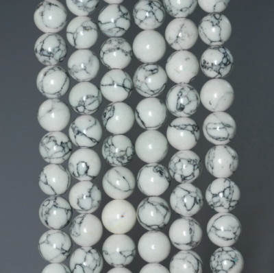 8MM WHITE MATRIX TURQUOISE GEMSTONE ROUND LOOSE BEADS 15.5''