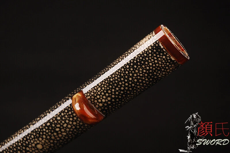 Funda de saya envuelta en piel de rayo con accesorios de cuerno de buey amarillo para espada katana japonesa Foto 4 de 4