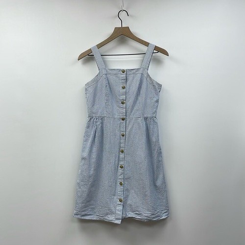 J. Crew Seersucker Striped Sleeveless Button Down Sheath Dress Coastal Blue 6 - Picture 3 of 10