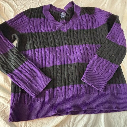 Vintage Chaps Classics XL Striped Cable Knit V-Neck Sweater