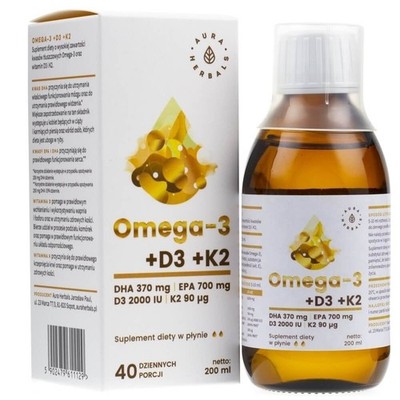 Aura Herbals Omega-3 (370 DHA) + D3 (2000IU) + K2MK7 liquid 200ml