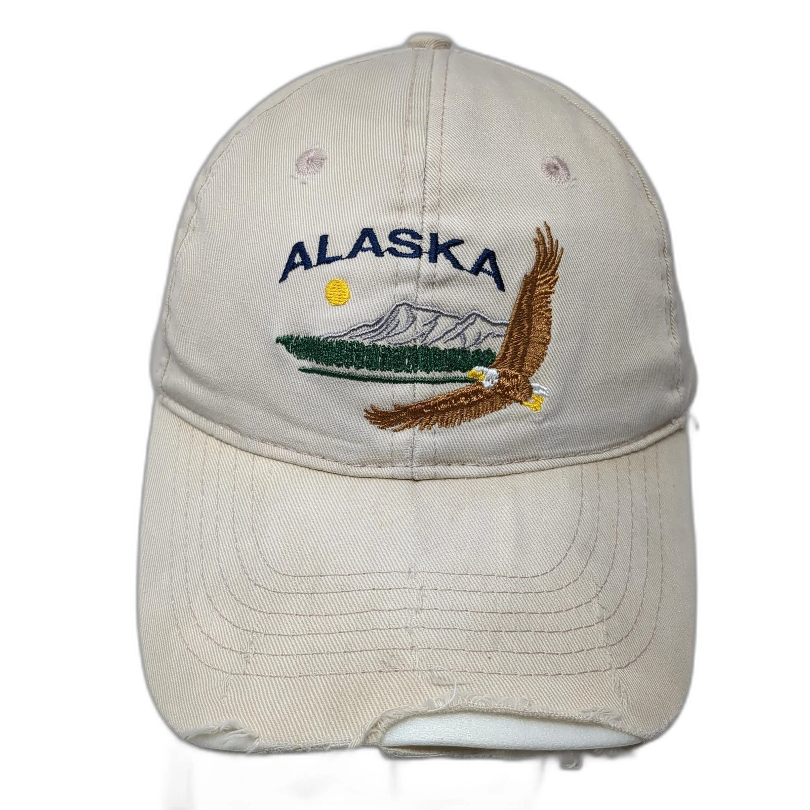 Alaska Slideback Baseball Cap Beige One Size Adjustable Embroidered Distressed