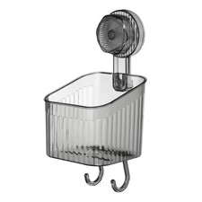 3.7" Suction Cup Shower Caddy Storage Organizer Shelf with Hooks Grey
