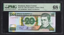 Honduras 20 Lempiras 12-5-1994 P73c Uncirculated Grade 68 Top Pop