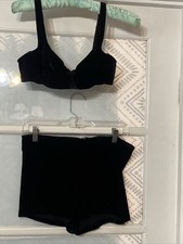 Vintage 90  s Victorias Secret Black Velvet Shorts L Bra 34B Set