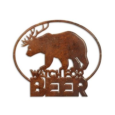 9932862-d Retro Blechschild Vintage geprägt ''Watchfor Beer''Hirsch-Bär 48x42cm