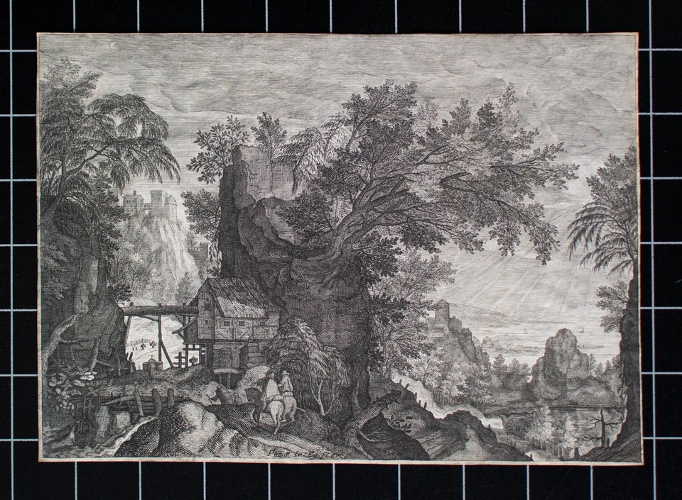 Aegidius Sadeler nach flämisch Landschaft mit Reitern Kopie Kupferstich 18 Jhd - Bild 2 von 4