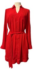 Red Portofino Shirt Dress Express Long Roll Tab Sleeve Belted Pockets Lined S/P