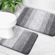 OLANLY Bathroom Rug Set 2 Piece, Soft Absorbent 24" x 16" U24" x 20", Grey