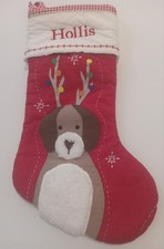 Pottery Barn Kids Dog With Antlers Quilted Christmas Stocking HOLLIS