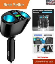 2-Socket Car Cigarette Lighter Splitter with Dual USB QC3.0 and LED Voltmeter