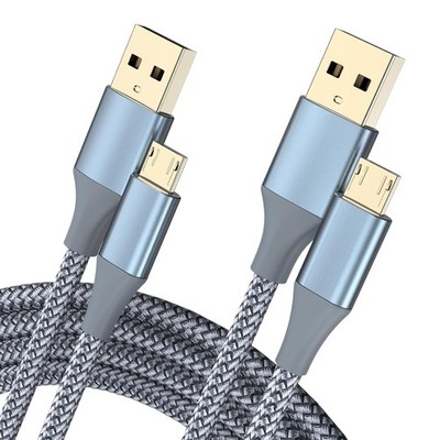Micro USB Kabel Android Ladegerät 2er Pack 2M Nylon Geflochten Grau