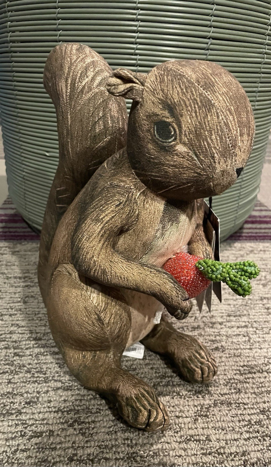 John Derian Target Thanksgiving Plush 11” Squirrel Holding Radish Pillow NEW HTF