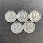 Lot of 5 Mercury Dimes 90% Silver Various Dates Circulated Condition