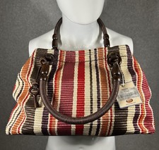 FOSSIL Multicolor Striped Woven Satchel Med Bag Purse w/key Zip and Magnet Close