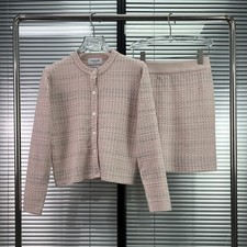 Thom Browne Autumn New Seersucker Knitted Tweed Cardigan Short Skirt Set