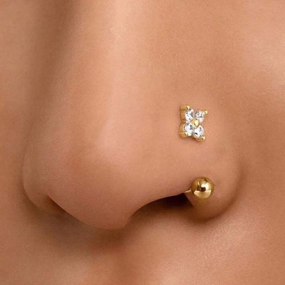 1Pc Zircon Flower-Shaped Nose Ring,14K Gold Plated Stainless Steel Piercing Jewe