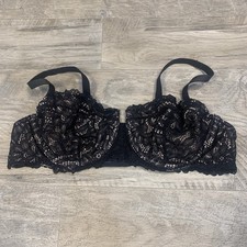 Soma Black Unlined Balconette Bra Lace Underwired 38 B