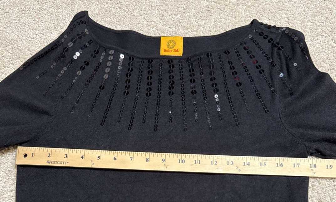 Ruby Rd Black Sequin Sweater Cardigan Stretch M 3… - image 7