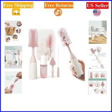 Pink Baby Bottle Brush Kit with Foam-Generating Silicone Brush, Travel Bag